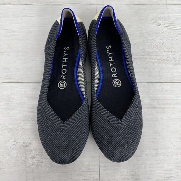 Rothy’s Ballet Flats Shoes Size 7.5 Citron Ribbon Stripe Gray Yellow Retired - Picture 3 of 13